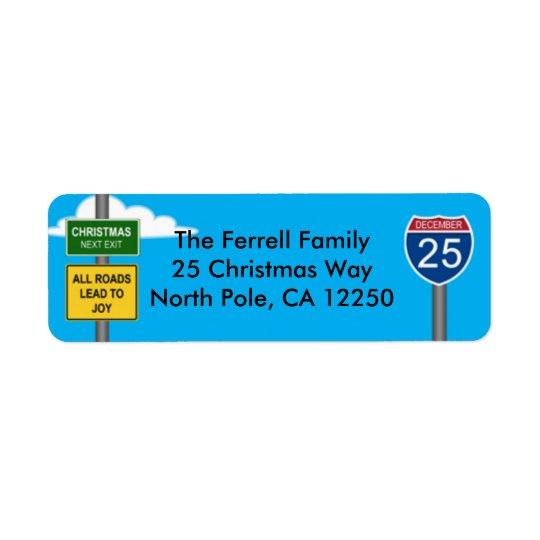 Christmas Freeway Road Signs Return Address Label