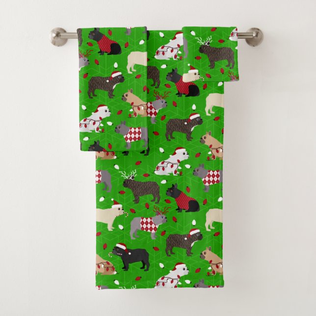 Christmas French Bulldog Bath Towel Set (Insitu)