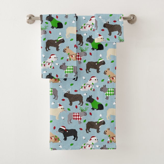 Christmas French Bulldog Bath Towel Set (Insitu)