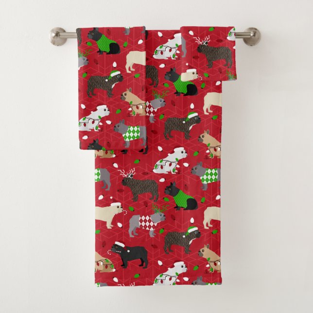 Christmas French Bulldog Bath Towel Set (Insitu)