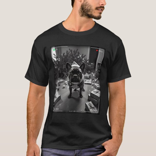 Christmas French Bulldog Caught On Camera  T-Shirt (Front)