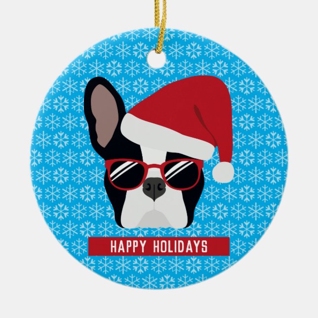 Christmas French Bulldog Ceramic Tree Decoration (Front)
