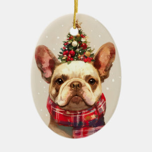 Christmas French Bulldog Dog Ceramic Tree Decoration
