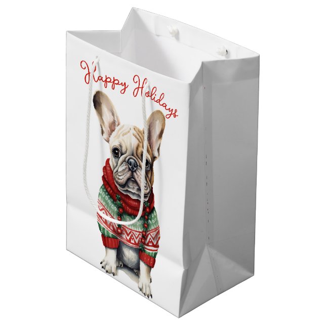 Christmas French Bulldog Dog Medium Gift Bag (Front Angled)