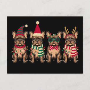 Christmas French Bulldog Dog Santa Reindeer Xmas Holiday Postcard