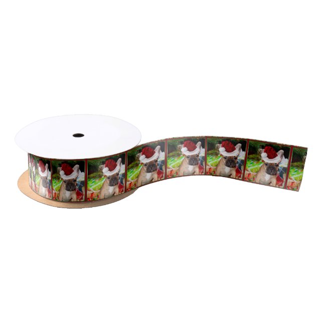 Christmas French Bulldog dog Satin Ribbon (Spool)