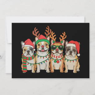 Christmas French Bulldog Dog Xmas Lights Santa Hat Holiday Card