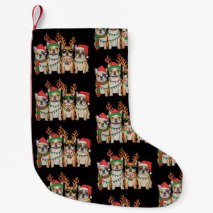 Christmas French Bulldog Dog Xmas Lights Santa Hat Small Christmas Stocking