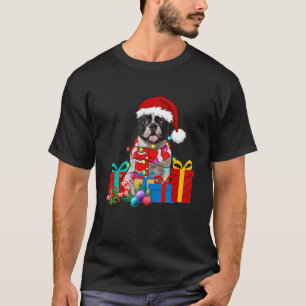 Christmas French Bulldog Dog Xmas Lights Santa Hat T-Shirt