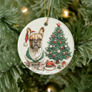 Christmas French Bulldog Elf Dog Ceramic Tree Decoration