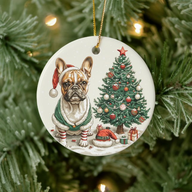 Christmas French Bulldog Elf Dog Ceramic Tree Decoration (Tree)