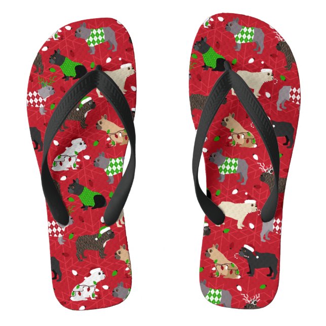 Christmas French Bulldog Flip Flops (Footbed)