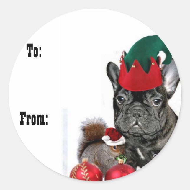 Christmas French Bulldog gift tag stickers (Front)