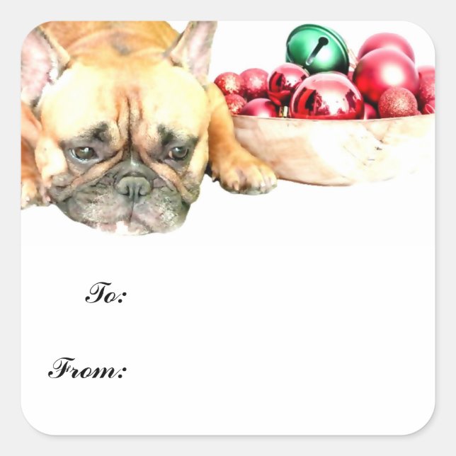 Christmas French Bulldog gift tag stickers (Front)