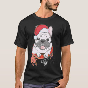 Christmas French Bulldog in Santa Hat T-Shirt