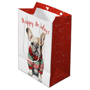 Christmas French Bulldog In Snowflakes Medium Gift Bag