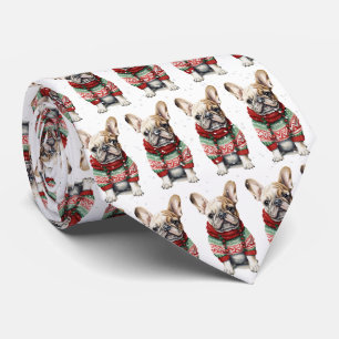 Christmas French Bulldog In Snowflakes Tie