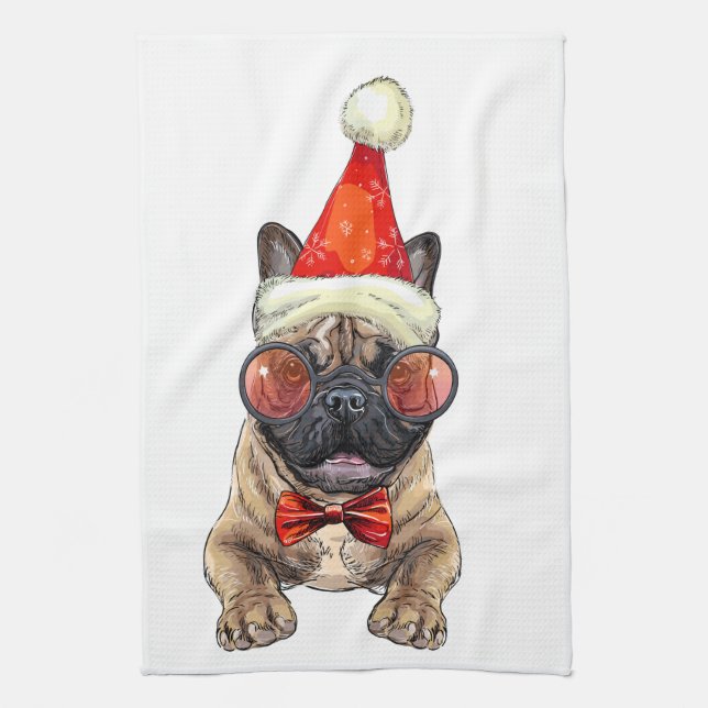 Christmas  French bulldog Large Christmas Stocking Tea Towel (Vertical)