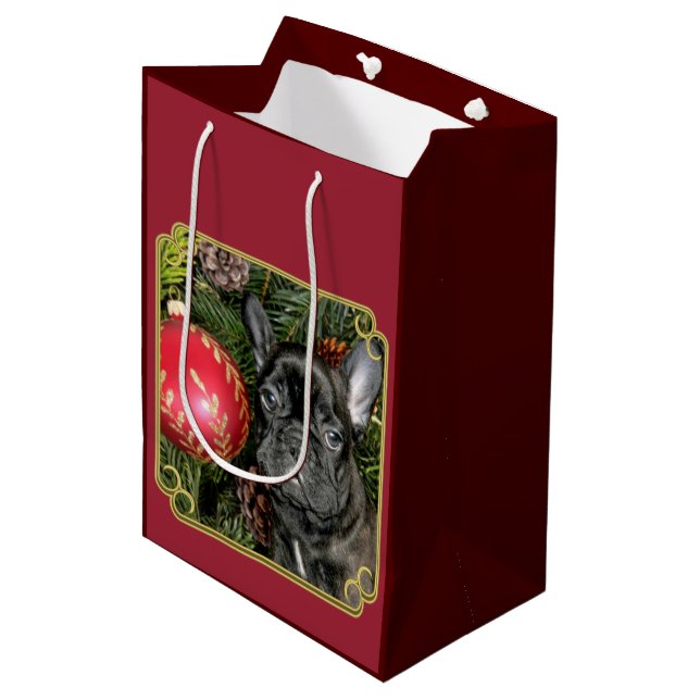 Christmas French Bulldog Medium Gift Bag (Front Angled)