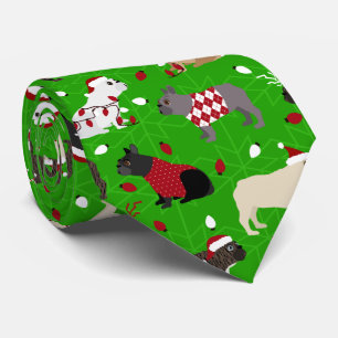Christmas French Bulldog Neck Tie