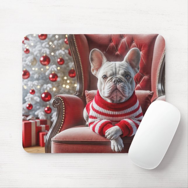 Christmas French Bulldog On a Chair Mouse Mat (With Mouse)