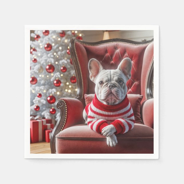 Christmas French Bulldog On a Chair Napkin (Front)