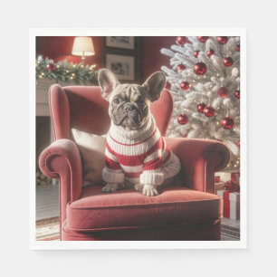 Christmas French Bulldog On a Red Chair Napkin