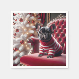 Christmas French Bulldog On Red Chair Napkin