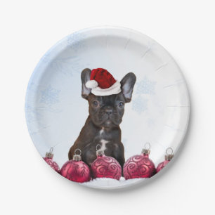 Christmas French bulldog paper plates
