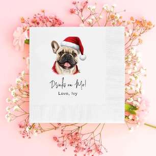 Christmas French Bulldog Personalised Drinks On Me Napkin
