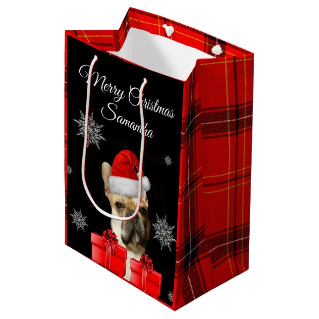 Christmas French Bulldog Personalised Gift Bag (Front Angled)