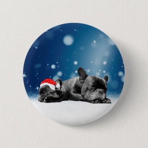 Christmas French Bulldog Puppies snow santa hat 6 Cm Round Badge