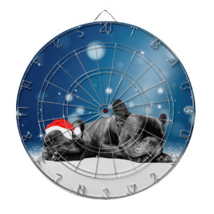 Christmas French Bulldog Puppies snow santa hat Dartboard