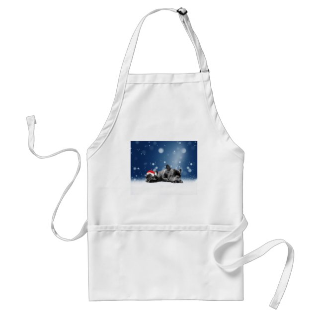 Christmas French Bulldog Puppies snow santa hat Standard Apron (Front)