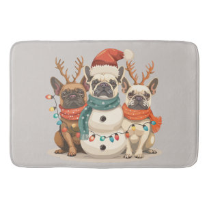 Christmas French Bulldog Reindeer Dogs Bath Mat