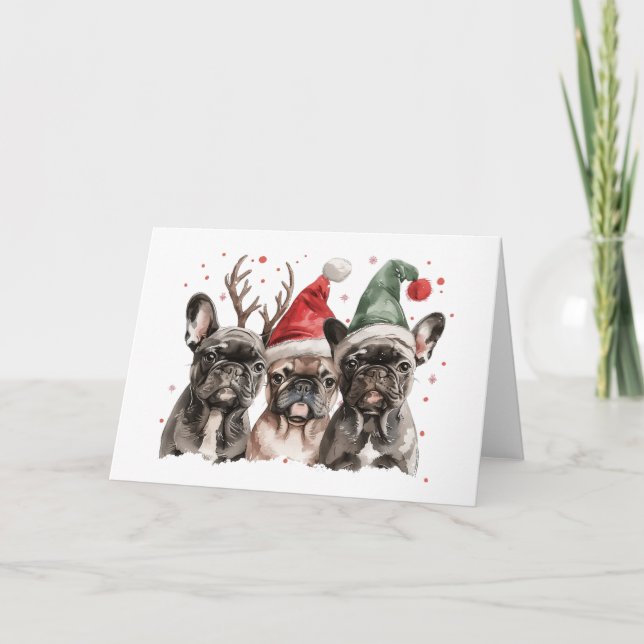 Christmas French Bulldog Reindeer Dogs Card (Front)