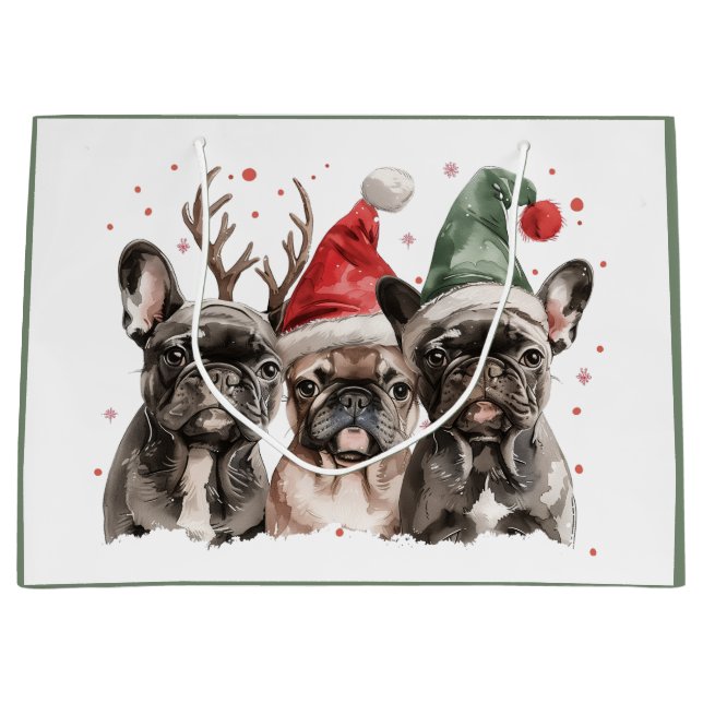 Christmas French Bulldog Reindeer Dogs Large Gift Bag (Front)