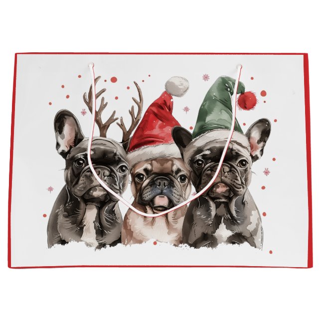 Christmas French Bulldog Reindeer Dogs Large Gift Bag (Front)