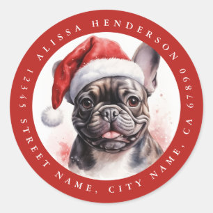 Christmas French Bulldog Round Stickers