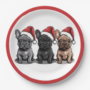 Christmas French Bulldog Santa Dog Paper Plate
