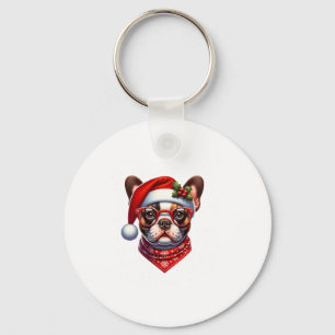Christmas French Bulldog Santa Hat Frenchie Ugly C Key Ring