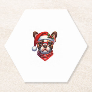 Christmas French Bulldog Santa Hat Frenchie Ugly C Paper Coaster