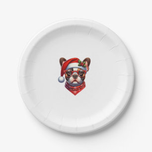 Christmas French Bulldog Santa Hat Frenchie Ugly C Paper Plate