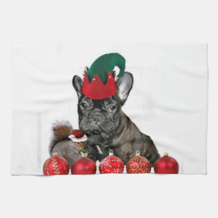 Christmas French Bulldog Tea Towel