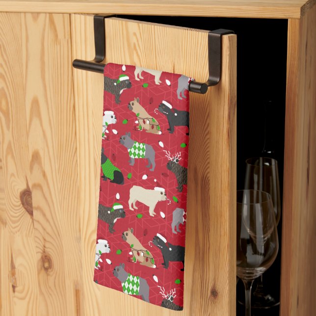 Christmas French Bulldog Tea Towel (Thirds Fold)