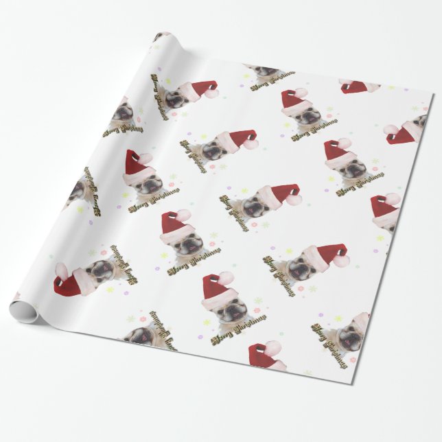 Christmas french bulldog white wrapping paper (Unrolled)