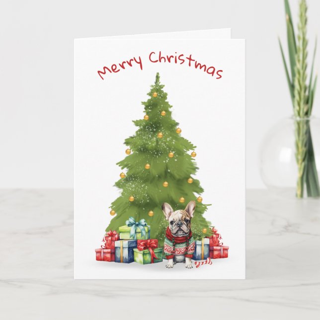 Christmas French Bulldog With Gifts Holiday Card (Front)