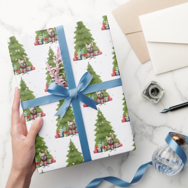 Christmas French Bulldog With Gifts Wrapping Paper (Gifting)