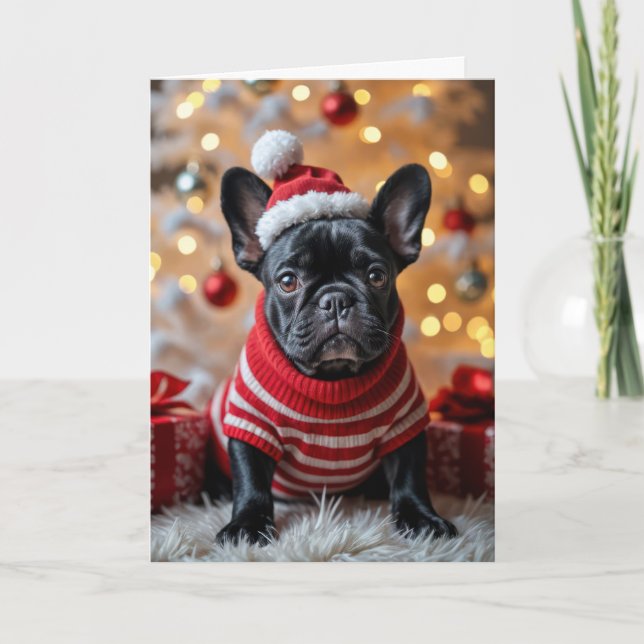 Christmas French Bulldog With Santa Hat Card (Front)