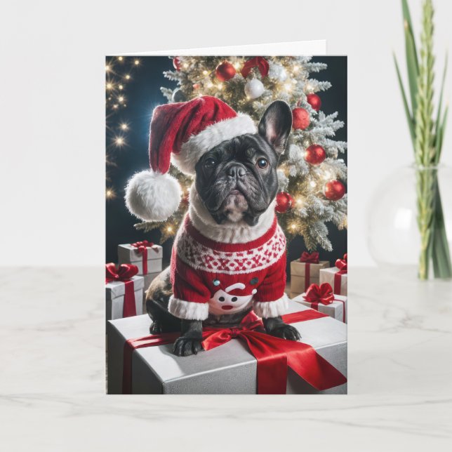 Christmas French Bulldog With Santa Hat Card (Front)
